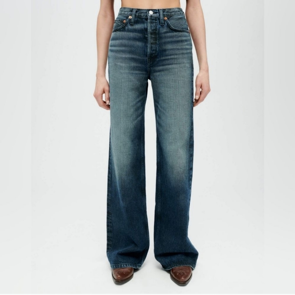 New Re/done Redone 70s Ultra High Rise Wide Leg Jeans 27 Midnight
